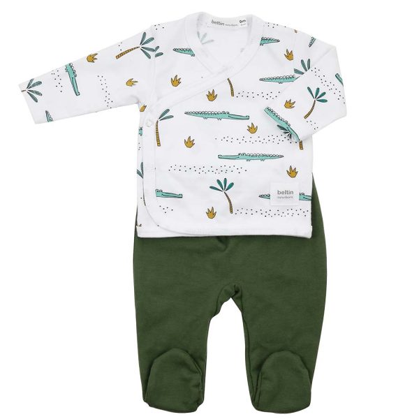 conjunto polaina dibujos cocodrilos verde