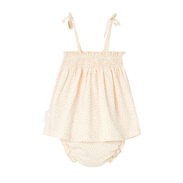 conjunto vestido topos beige