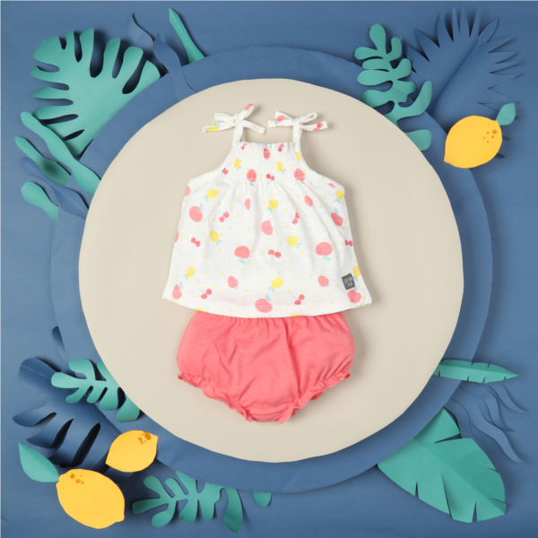 Conjunto culotte rosa estampado frutas