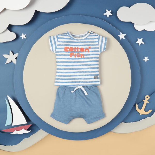 Conjunto short azul camiseta rayas